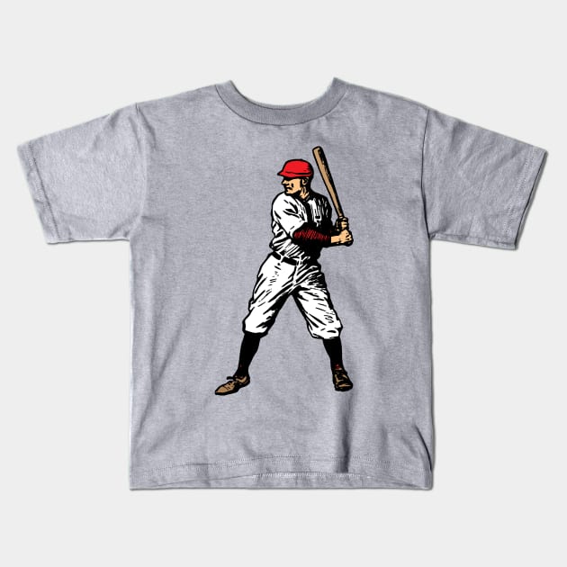 Vintage Baseball Player (Red) Kids T-Shirt by GloopTrekker